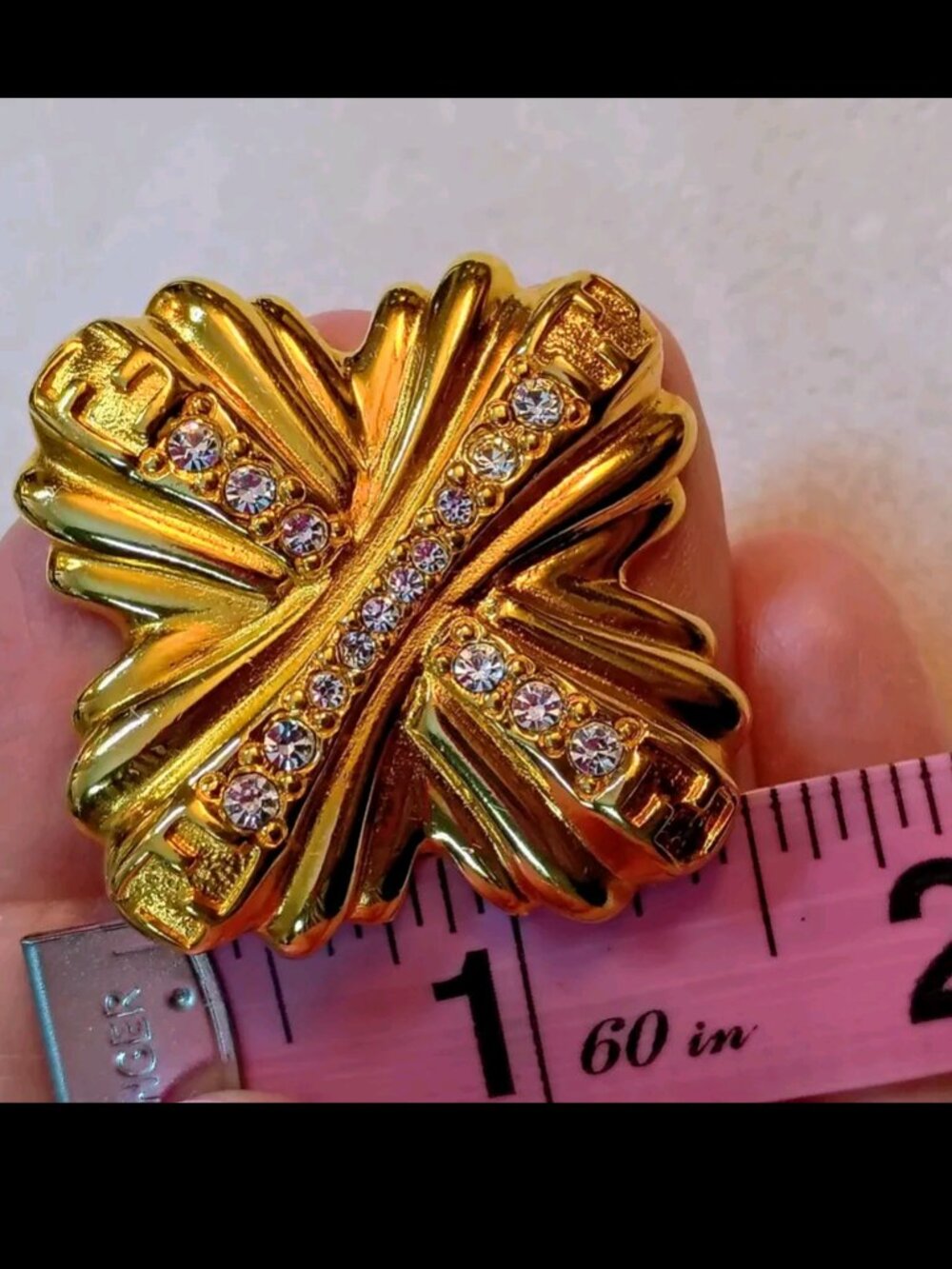 Fendi Vintage FF Logo Crystal Rhinestone Brooch